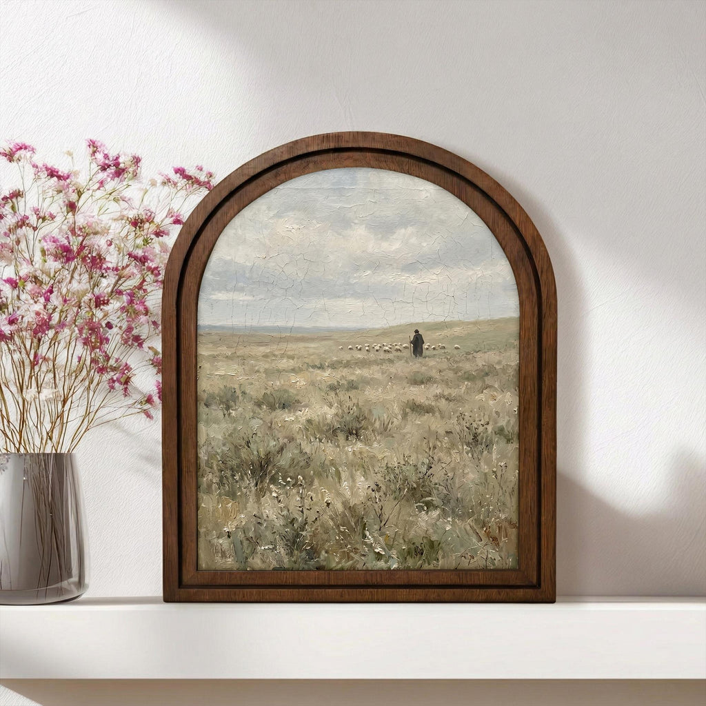 Good Shepherd Art, Jesus Painting, Arched Wood Frame, Christian Wall Decor, Christ Lamb Print, Religious Picture Frame, Catholic Home Gift