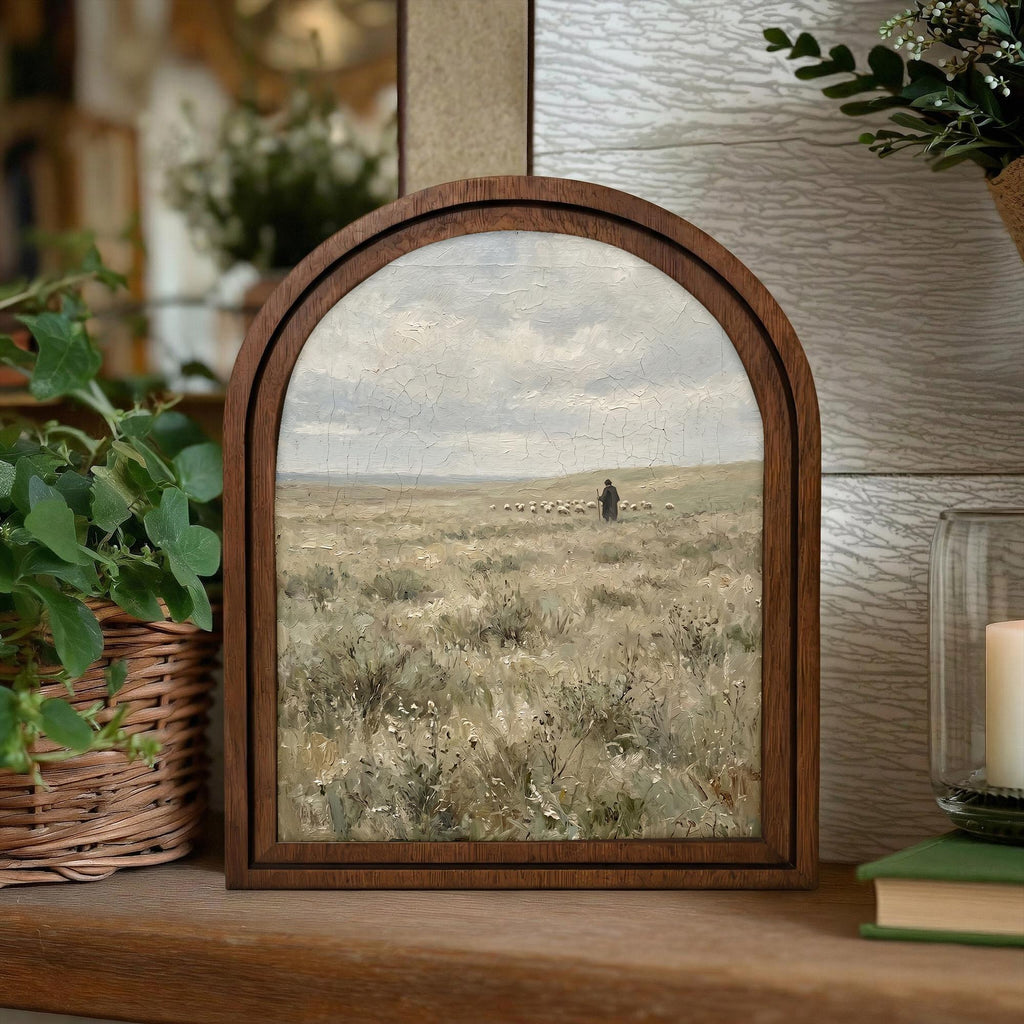 Good Shepherd Art, Jesus Painting, Arched Wood Frame, Christian Wall Decor, Christ Lamb Print, Religious Picture Frame, Catholic Home Gift