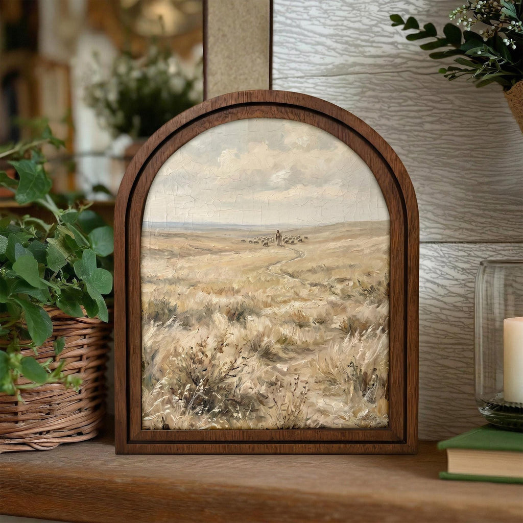 Good Shepherd Art, Jesus Painting, Arched Wood Frame, Christian Wall Decor, Christ Lamb Print, Religious Picture Frame, Catholic Home Gift