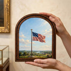 American Flag Print, Patriotic Wall Art, Arched Wood Frame, Americana Oil Painting, 4th of July Decor, Arched Picture Frame, Veteran Gift