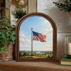 American Flag Print, Patriotic Wall Art, Arched Wood Frame, Americana Oil Painting, 4th of July Decor, Arched Picture Frame, Veteran Gift