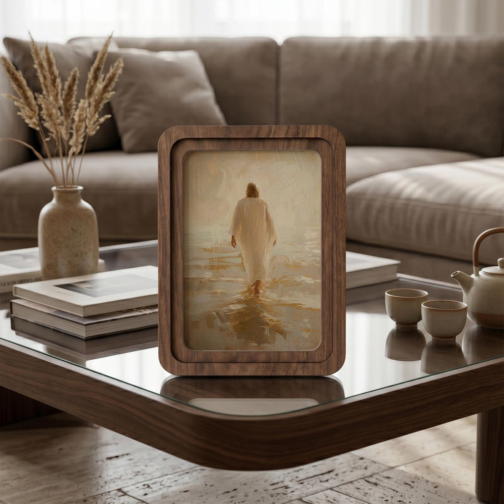Jesus Walking on Water Art, Christian Home Decor, Christ Painting Wood Canvas Frame, Religious Gift for Faith, 7x9 9x11 11x14 14x18 Inches