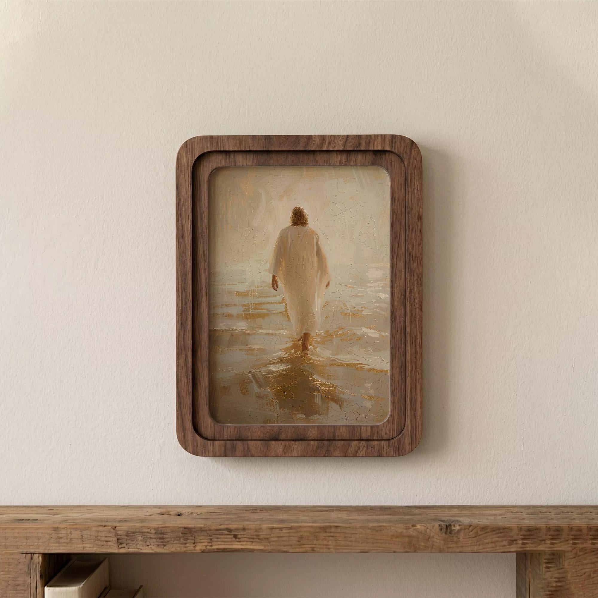 Jesus Walking on Water Art, Christian Home Decor, Christ Painting Wood Canvas Frame, Religious Gift for Faith, 7x9 9x11 11x14 14x18 Inches