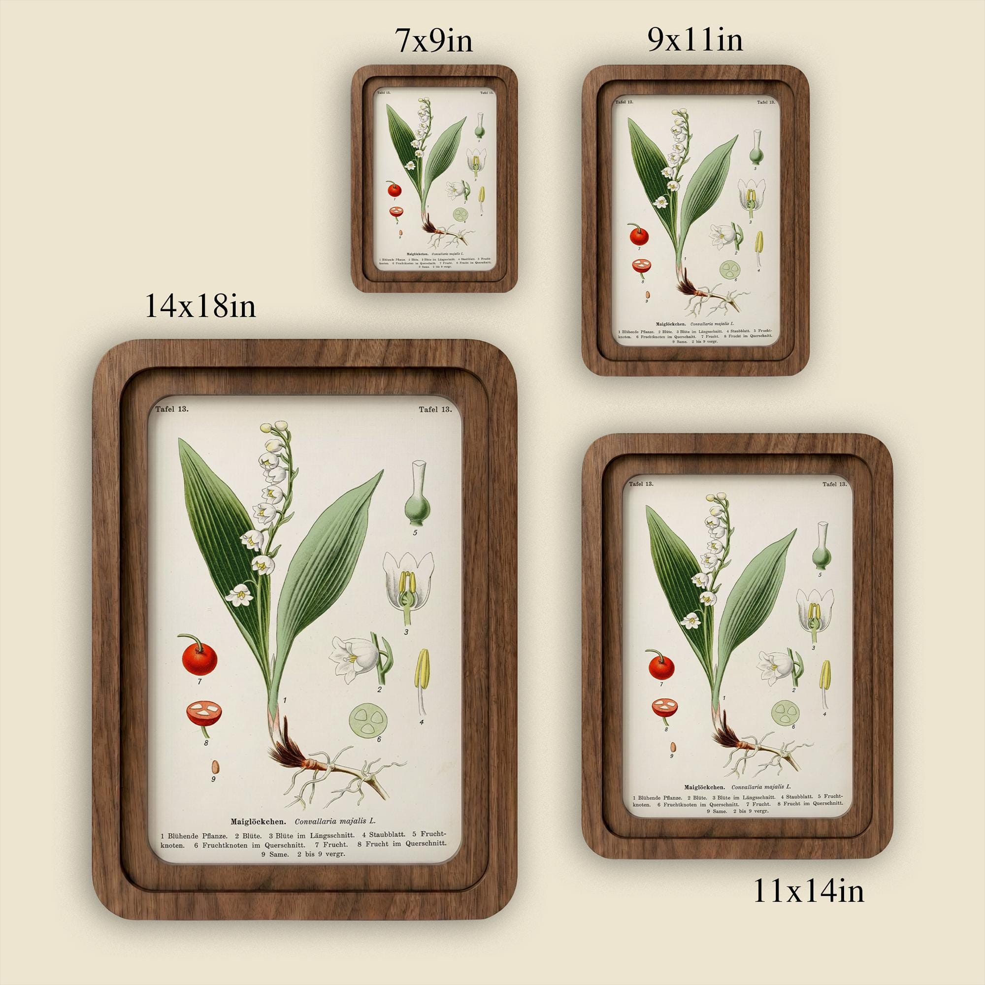 Lily of the Valley Botanical Wall Art Vintage Floral Print Wood Framed Canvas Lily of the Valley Gift May Birth Month Flower Nursery Decor