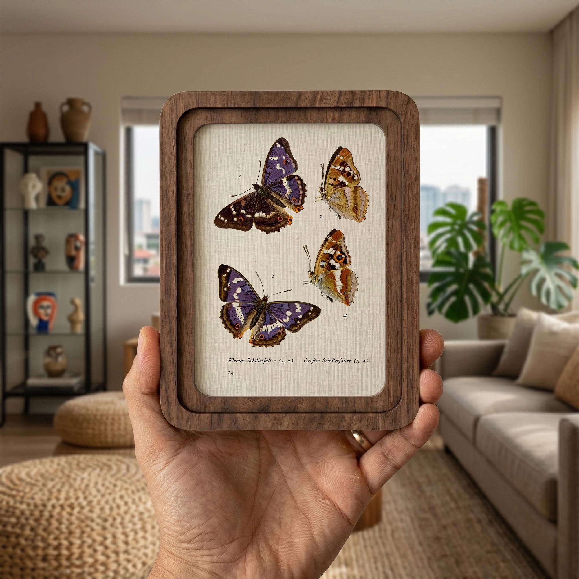 Purple Butterfly Wall Art Vintage Butterfly Print Wood Framed Canvas Butterfly Illustration Dark Academia Decor Aesthetic Nature Lover Gift