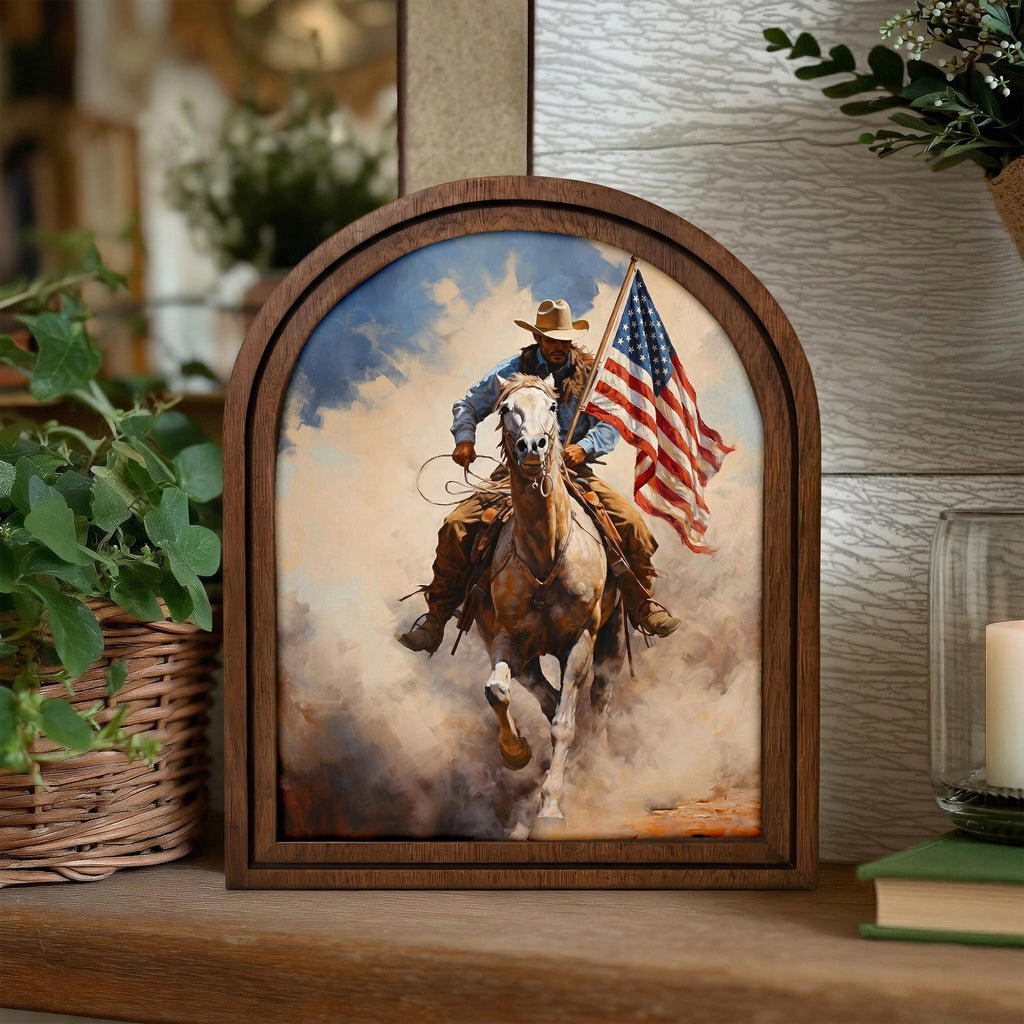 Patriotic Decor,4th of July Wall Art,America 250 Wood Framed Canvas,USA 250 Anniversary Decor,1776-2026 Patriotic Gift,Vintage Cowboy Art