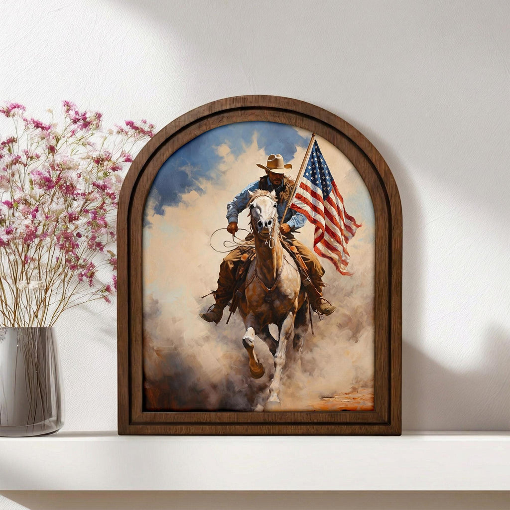 Patriotic Decor,4th of July Wall Art,America 250 Wood Framed Canvas,USA 250 Anniversary Decor,1776-2026 Patriotic Gift,Vintage Cowboy Art