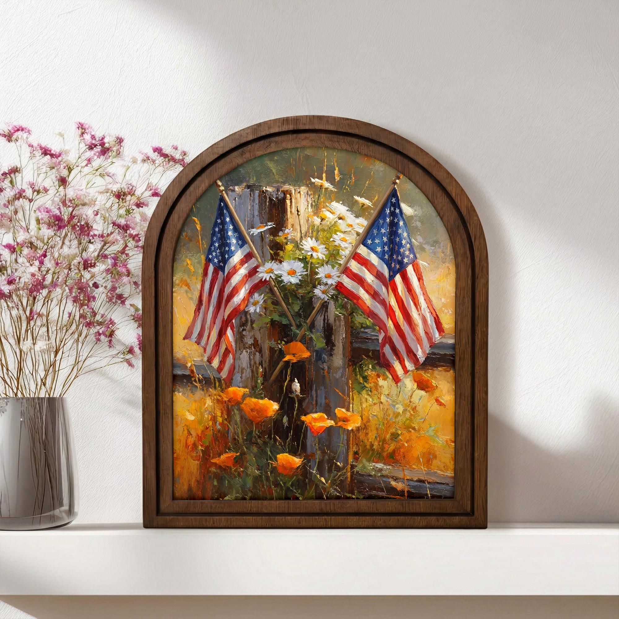 Patriotic Decor,4th of July Wall Art,America 250 Wood Framed Canvas,USA 250 Anniversary Decor,1776-2026 Patriotic Gift,Rustic Art Frame