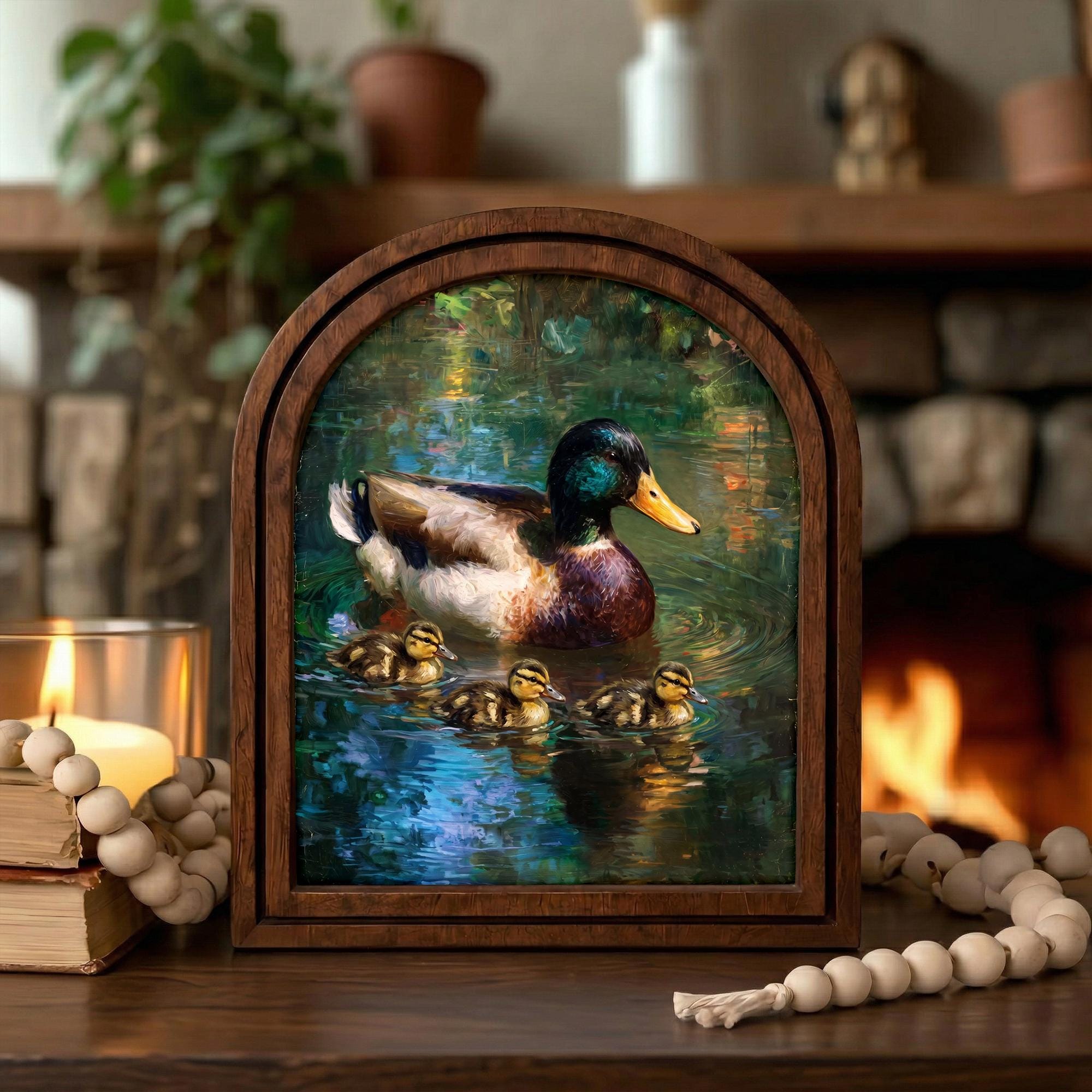 Mallard Duck Wall Art Wooden Arch Picture Frame Wildlife Nursery Decor Hunter Gift Cabin Lake House Decor Rustic Wood Frame Canvas Print