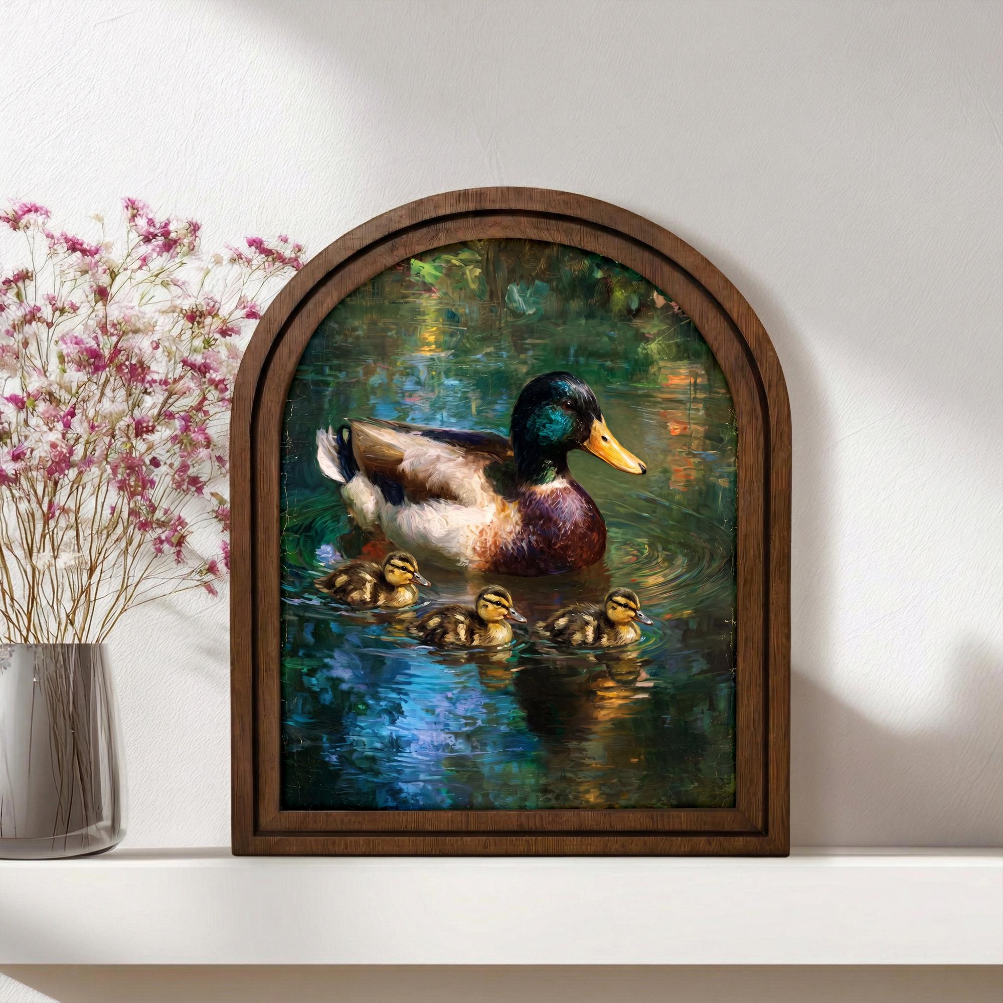 Mallard Duck Wall Art Wooden Arch Picture Frame Wildlife Nursery Decor Hunter Gift Cabin Lake House Decor Rustic Wood Frame Canvas Print
