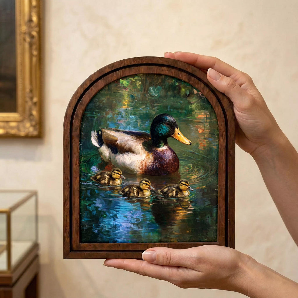 Mallard Duck Wall Art Wooden Arch Picture Frame Wildlife Nursery Decor Hunter Gift Cabin Lake House Decor Rustic Wood Frame Canvas Print