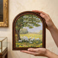Sheep Painting Arched Wood Frame, Farmhouse Wall Art, Spring Meadow Decor, Lamb Oil Painting Canvas, Rustic Nursery Art, Countryside Gift