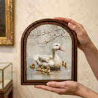 Duck Wall Art - Vintage Duck Pond Oil Painting Wood Arch Frame, Farmhouse Nursery Wall Art, Rustic Country Landscape Decor