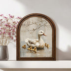 Duck Wall Art - Vintage Duck Pond Oil Painting Wood Arch Frame, Farmhouse Nursery Wall Art, Rustic Country Landscape Decor