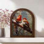 Red Bird Wall Art Cardinal Wood Frame Nature Lover Gift Rustic Bird Painting Arched Canvas Print Farmhouse Wall Decor Songbird Home Decor