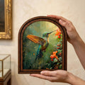 Hummingbird Wall Art Arch Wood Frame Bird Lover Gift Hummingbird Painting Canvas Print Flower Decor 7x9 9x11 11x14 14x18 3 Layer Plywood Art