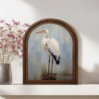Heron Wall Art Arch Wood Frame Stork Painting Canvas Print Coastal Wall Decor Lake House Gift 7x9 9x11 11x14 14x18 3 Layer Plywood Frame