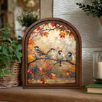 Bird Wall Art Arch Wood Frame Sparrow Painting Canvas Print Autumn Leaves Decor Cozy Home Gift 7x9 9x11 11x14 14x18 3 Layer Plywood Frame
