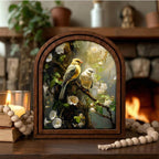 Yellow Bird Wall Art Arch Wood Frame Songbird Painting Canvas Print White Floral Decor Bird Lover Gift 7x9 9x11 11x14 14x18 Plywood Frame