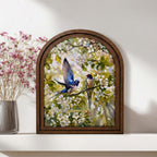 Swallow Bird Art Arch Wood Frame Spring Flower Painting Canvas Print Nature Wall Decor Gift 7x9 9x11 11x14 14x18 3 Layer Plywood Frame Art