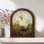 Goose Oil Painting, Farmhouse Wall Art, Wood Framed Canvas, Goose Decor, Rustic Home Decor, Country House Gift, Animal Portrait,Arched Frame