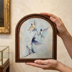 Flying Swallow Bird Art, Wood Arch Framed Canvas, Vintage Blue Bird Painting, Farmhouse Wall Decor, Nature Lover Gift, Rustic Home Gallery