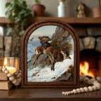 Eagle Hunting Deer Art, Wood Arch Framed Canvas, Vintage Wildlife Painting, Majestic Mountain Decor, Rustic Cabin Wall Art,Nature Lover Gift