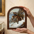 Eagle Hunting Deer Art, Wood Arch Framed Canvas, Vintage Wildlife Painting, Majestic Mountain Decor, Rustic Cabin Wall Art,Nature Lover Gift