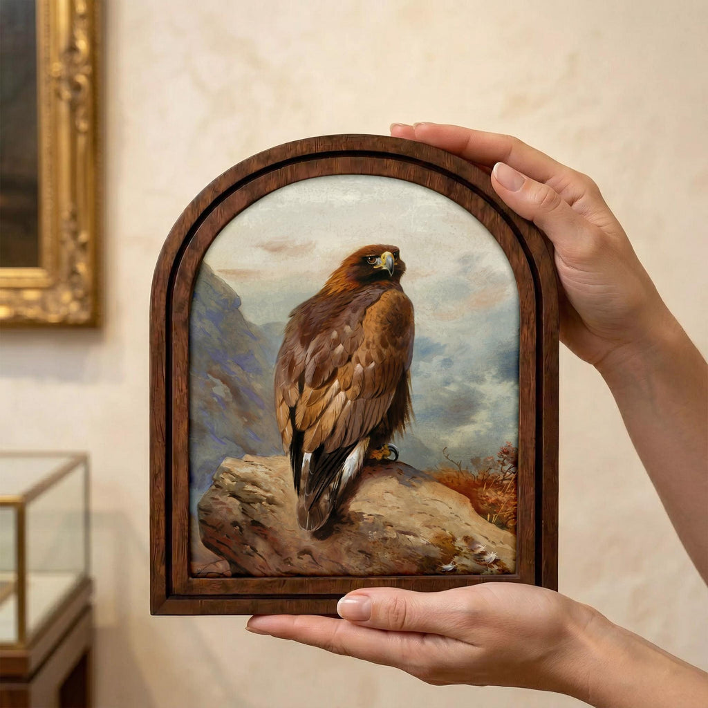 Golden Eagle Wall Art, Rustic Eagle Painting, Arched Wood Frame, Bird Lover Gift, Eagle Decor, Canvas Wood Art, Eagle Portrait,Farmhouse Art