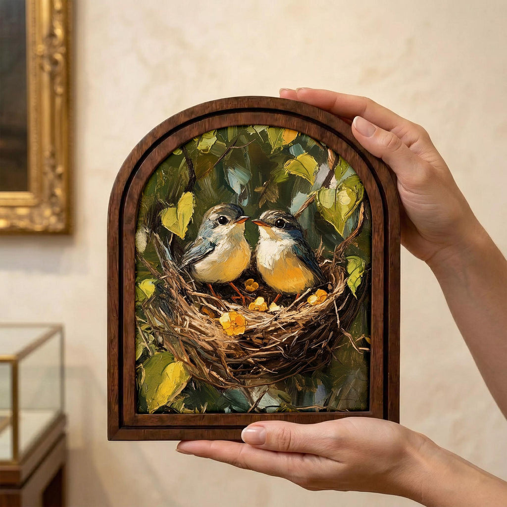 Bird Nest Wall Art, Oil Painting Birds, Farmhouse Decor, Wood Framed Canvas, Robin Nest Painting, Nursery Wall Art, Nature Lover Gift