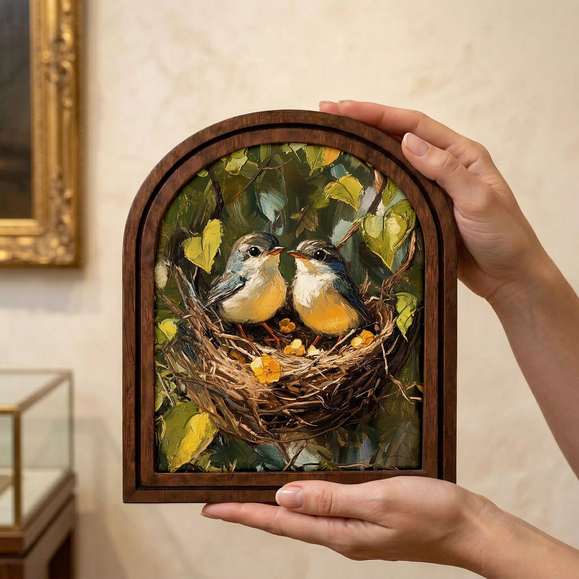 Bird Nest Wall Art, Oil Painting Birds, Farmhouse Decor, Wood Framed Canvas, Robin Nest Painting, Nursery Wall Art, Nature Lover Gift