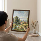 European Countryside, Sheep Oil Painting, Rectangle Wood Frame, Pastoral Canvas Print, Country Landscape, Framed Art Gift, Vintage Decor