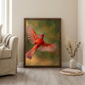 Red Cardinal Print, Cardinal Bird Art, Rectangle Wood Frame, Wildlife Oil Painting, Cardinal Remembrance, Framed Canvas Art, Vintage Decor