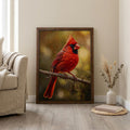 Red Cardinal Print, Cardinal Bird Art, Rectangle Wood Frame, Wildlife Oil Painting, Cardinal Remembrance, Framed Canvas Art, Vintage Decor