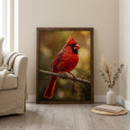Red Cardinal Print, Cardinal Bird Art, Rectangle Wood Frame, Wildlife Oil Painting, Cardinal Remembrance, Framed Canvas Art, Vintage Decor