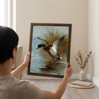 Mallard Duck Print, Hunting Cabin Decor, Rectangle Wood Frame, Wild Duck Art, Wildlife Painting, Framed Canvas Art, Vintage Nature Decor