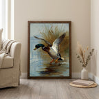 Mallard Duck Print, Hunting Cabin Decor, Rectangle Wood Frame, Wild Duck Art, Wildlife Painting, Framed Canvas Art, Vintage Nature Decor