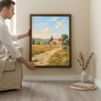 Tuscany Landscape, Italy Oil Painting, Rectangle Wood Frame, Mediterranean Wall Art, Countryside Canvas, Framed Art Gift, Vintage Decor