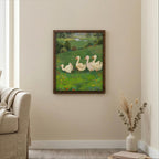 Duck Nursery Wall Art, Cute Goose Oil Painting, Kids Room Decor, Framed Canvas Wood Art, Farmhouse Animal Decor, Whimsical Duckling Print