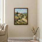 Tuscany Landscape Art, Countryside Wall Art, Framed Canvas Wood Art, Italian Villa Decor, Farmhouse Sheep Painting, Rustic Home Decor