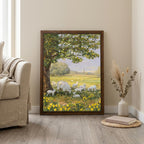 Sheep Nursery Wall Art, Spring Landscape Print, Framed Canvas Wood Art, Cute Lamb Painting, Cottagecore Decor, Farmhouse Spring Decor