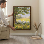 Sheep Nursery Wall Art, Spring Landscape Print, Framed Canvas Wood Art, Cute Lamb Painting, Cottagecore Decor, Farmhouse Spring Decor