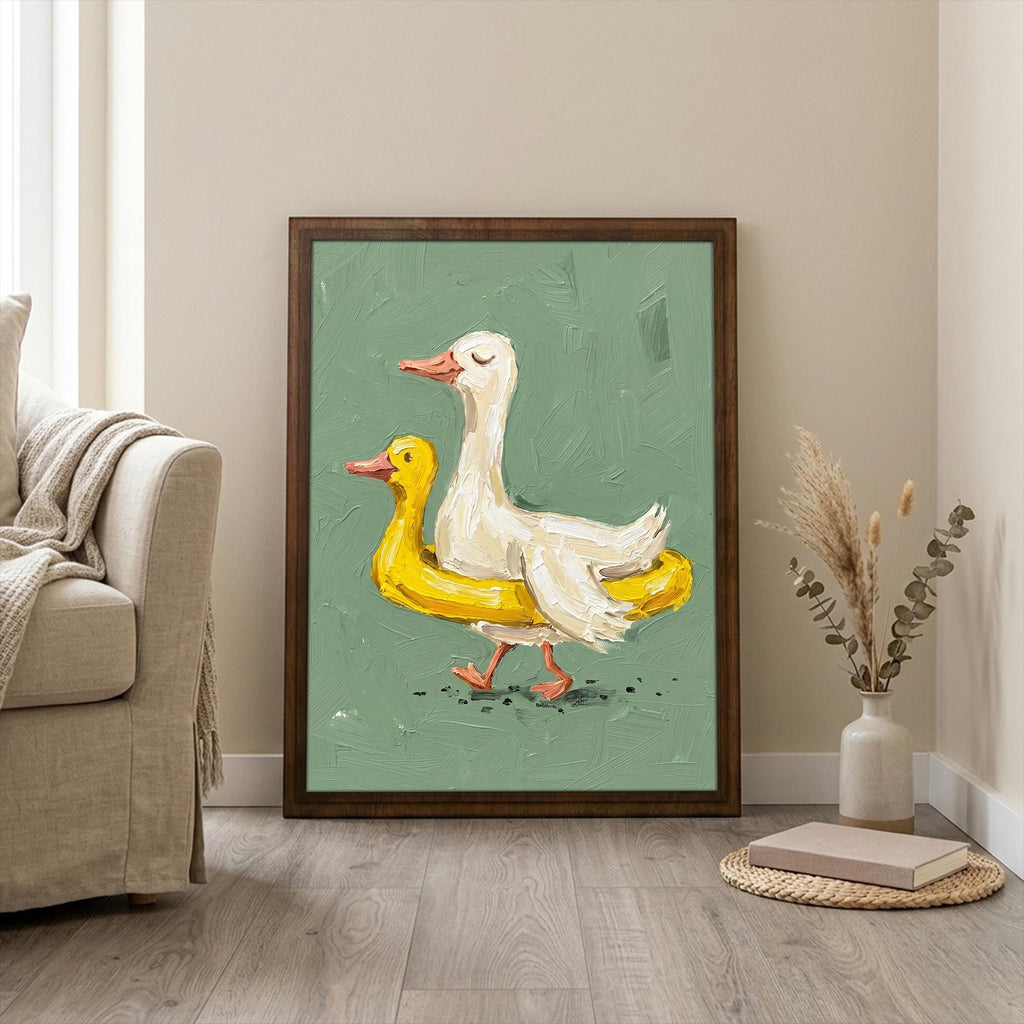 Funny duck wall art, Cute duckling decor, Sage green wall art, Whimsical nursery sign, Country kitchen decor, Wooden canvas framed art