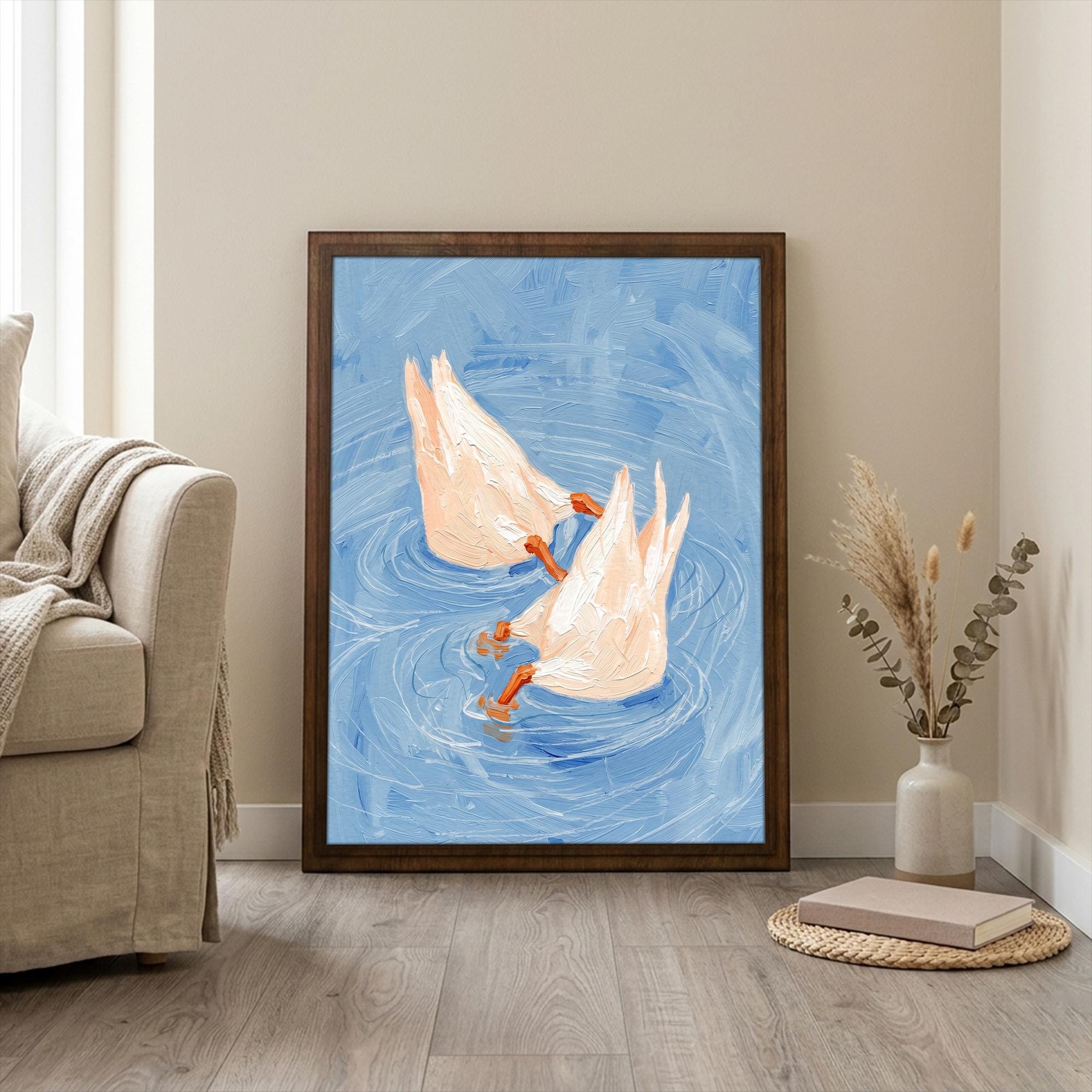Funny duck wall art, Duck butts art print, Light blue bathroom decor, Whimsical cottagecore sign, Cute animal art canvas, Farmhouse gift