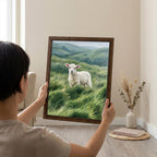 Cute lamb wall art, Farmhouse decor, Sweet baby sheep print, Nursery animal sign, Country highland art, Framed wood canvas, Cottagecore