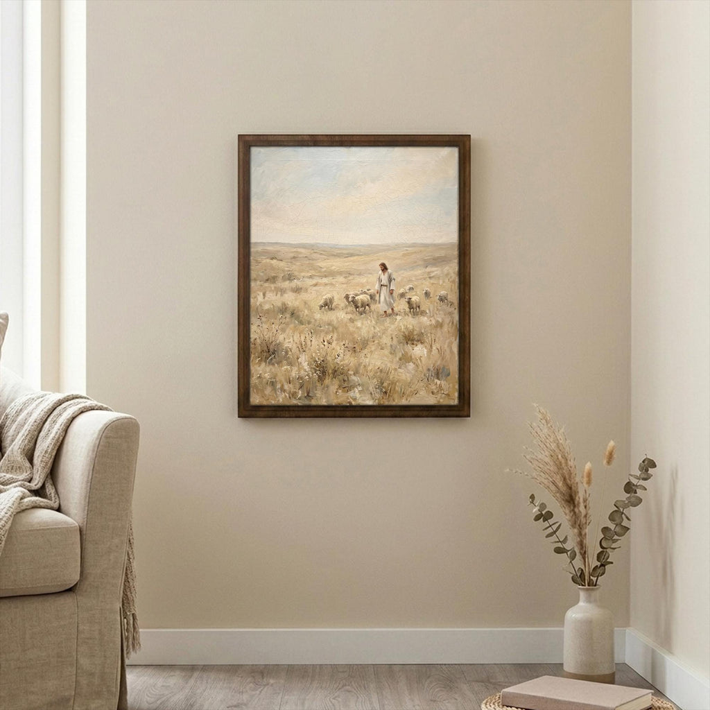 Jesus Christ wall art, The good shepherd print, Christian home decor, Scripture wood sign, LDS religious painting, Framed canvas artwork