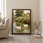 Duck Oil Painting, Countryside Landscape Wall Art, Farmhouse Decor, Framed Canvas Wood Art, Cottagecore Decor, Rustic Nature Art, Duck Print