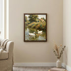 Duck Oil Painting, Countryside Landscape Wall Art, Farmhouse Decor, Framed Canvas Wood Art, Cottagecore Decor, Rustic Nature Art, Duck Print