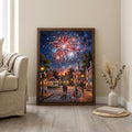 4th of July Wall Art, Fireworks Oil Painting, Patriotic Home Decor, Patriotic Family Art, Framed Canvas Wood Art, USA Town Decor, Flag Art