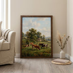 Cow Oil Painting, Farmhouse Wall Decor, Countryside Landscape Art, Framed Canvas Wood Art, Cottagecore Decor, Rustic Nature, Vintage Print